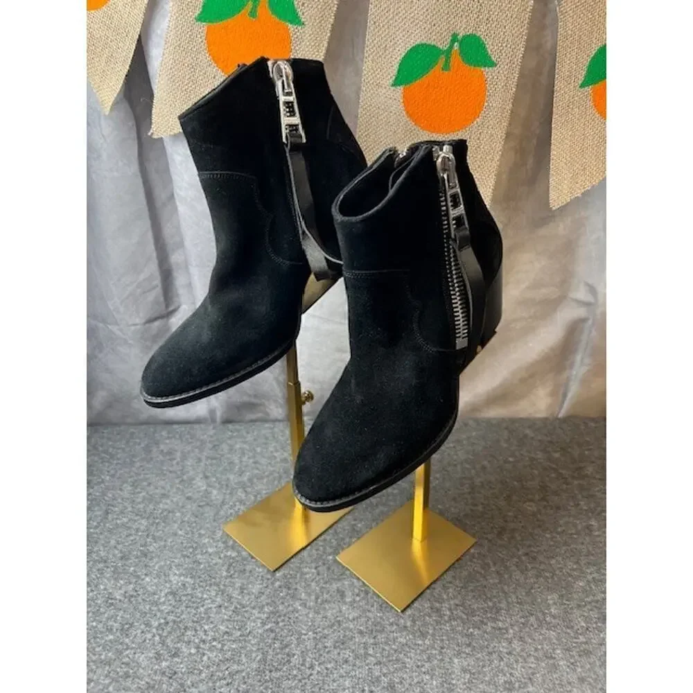 Zadig & Voltaire Molly Suede Leather Ankle Boots Black Booties $498, Sz 39